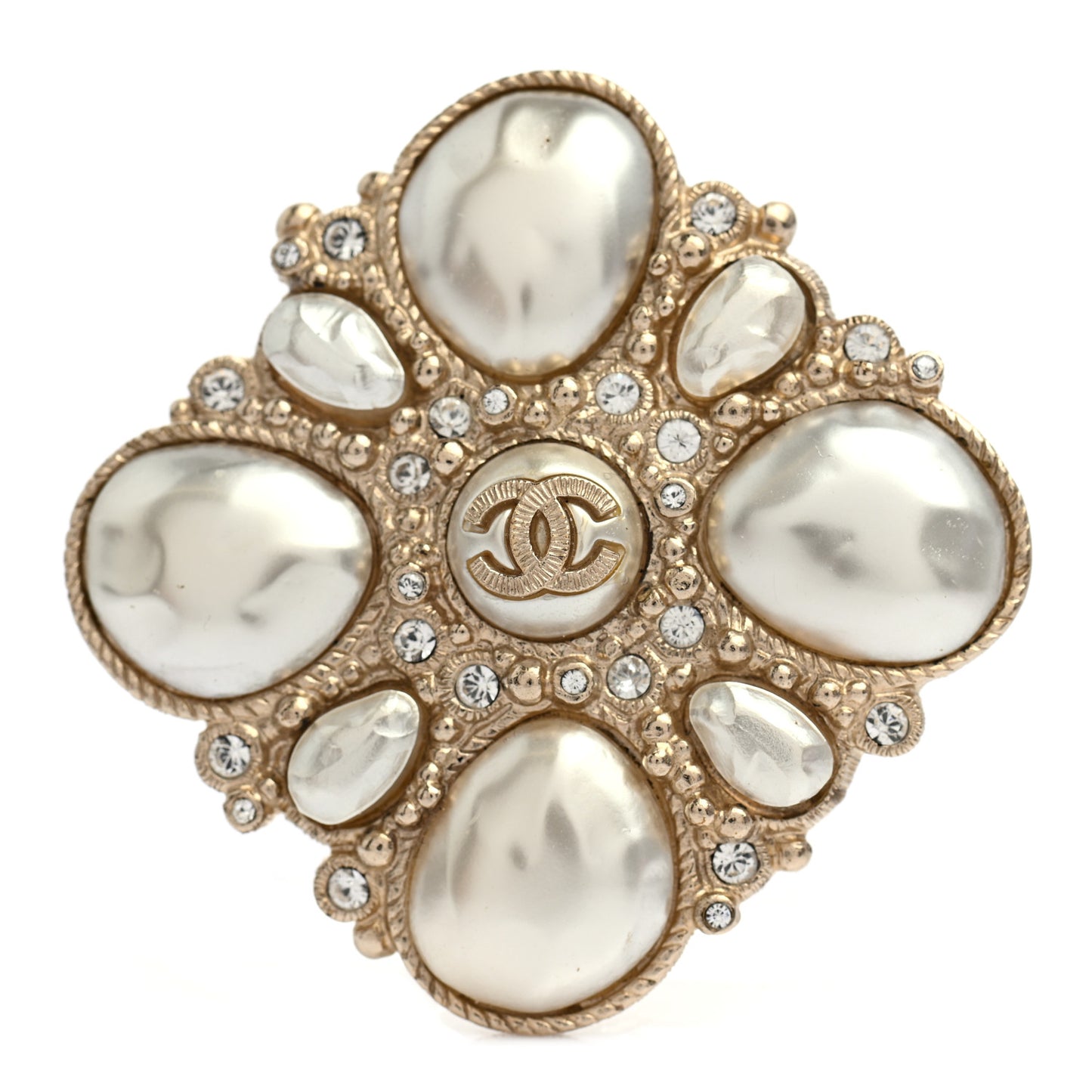 Pearl Crystal CC Brooch Pearly White