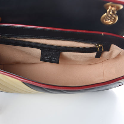 Gucci Vintage Effect Calfskin Matelasse Diagonal Striped Small Torchon GG Marmont Shoulder Bag Black Beige 4 of 8