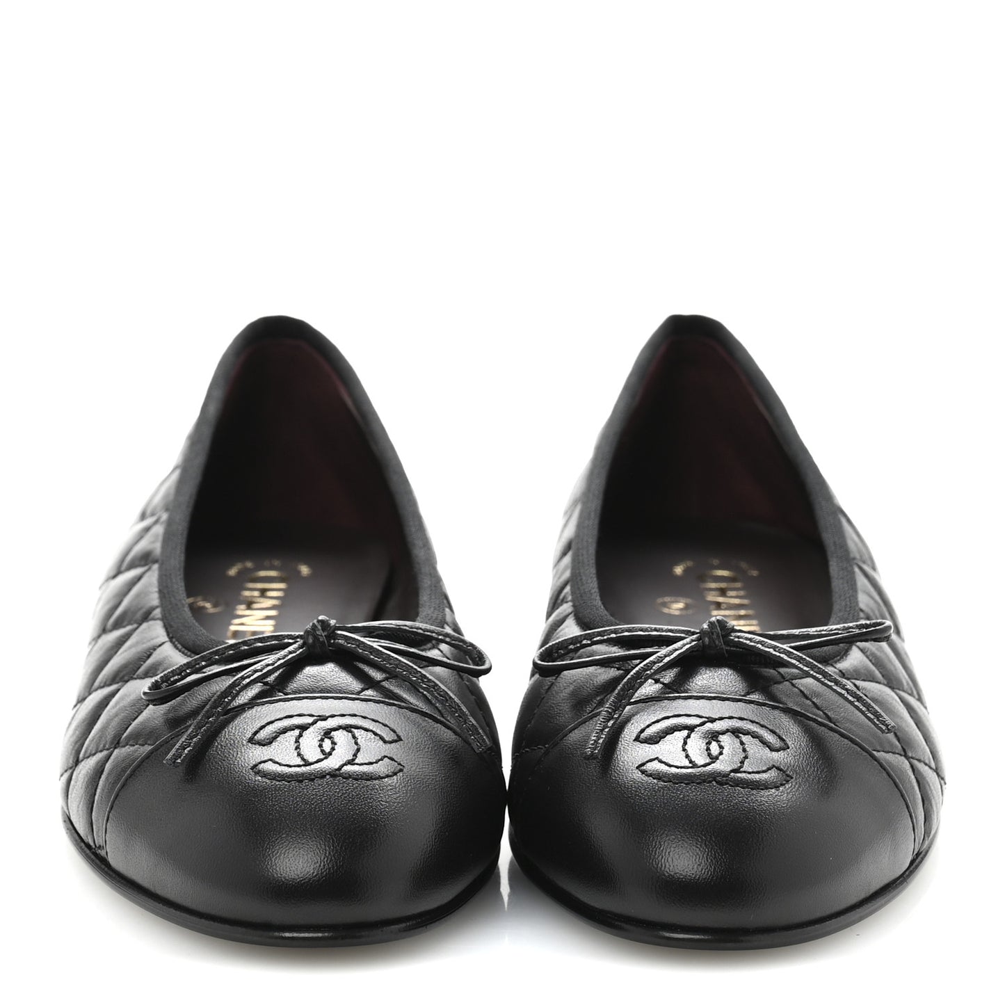Aged Calfskin Quilted CC Cap Toe Ballerina Flats 38.5 Black