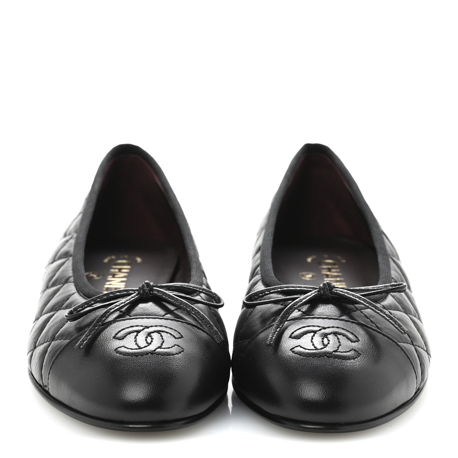 Chanel Aged Calfskin Quilted CC Cap Toe Ballerina Flats 38.5 Black 3 of 9