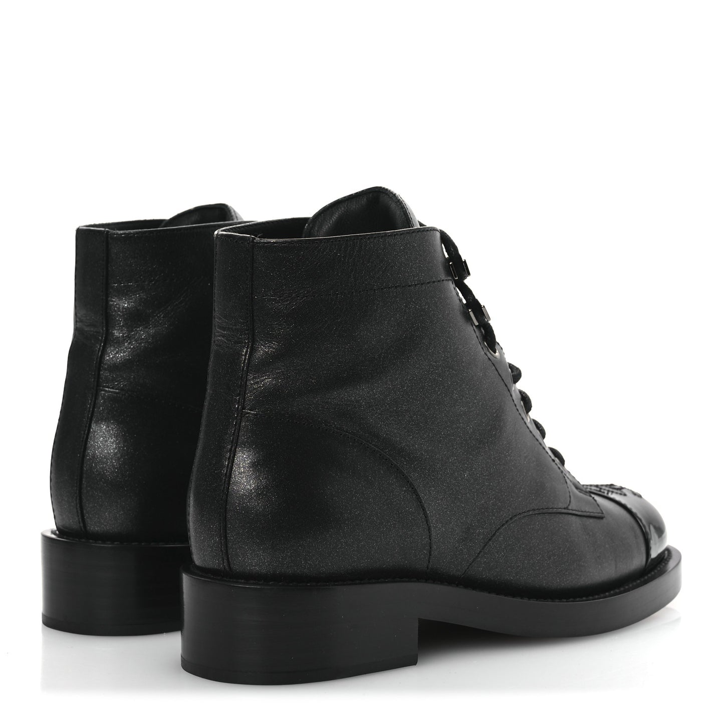 Calfskin Lace Up CC Combat Boots 37 Black