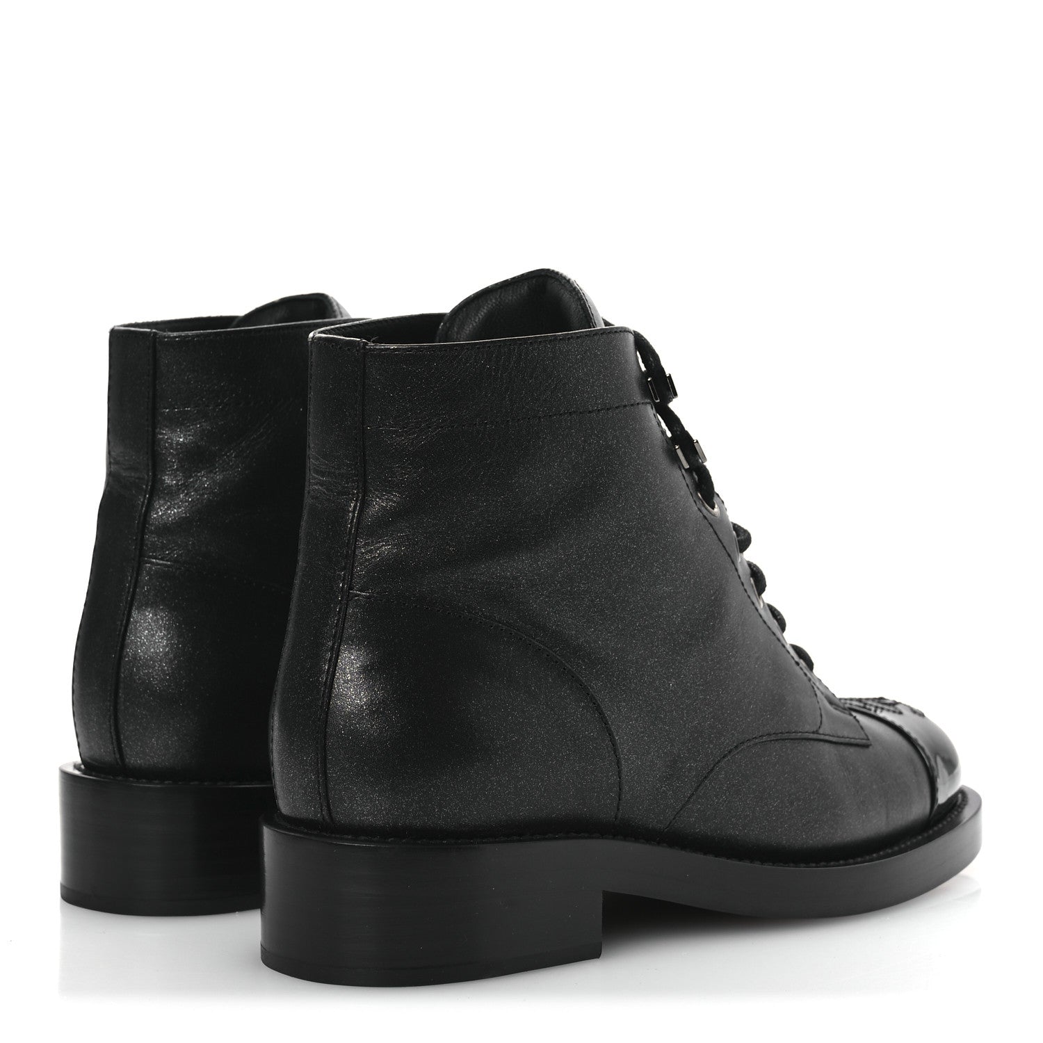 Chanel Calfskin Lace Up CC Combat Boots 37 Black 5 of 11