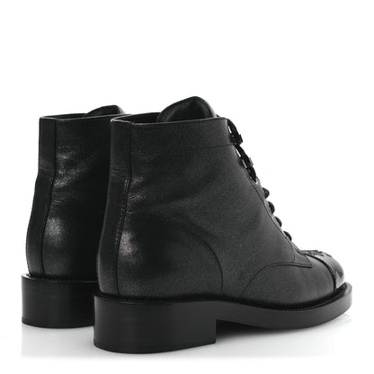 Chanel Calfskin Lace Up CC Combat Boots 37 Black 5 of 11
