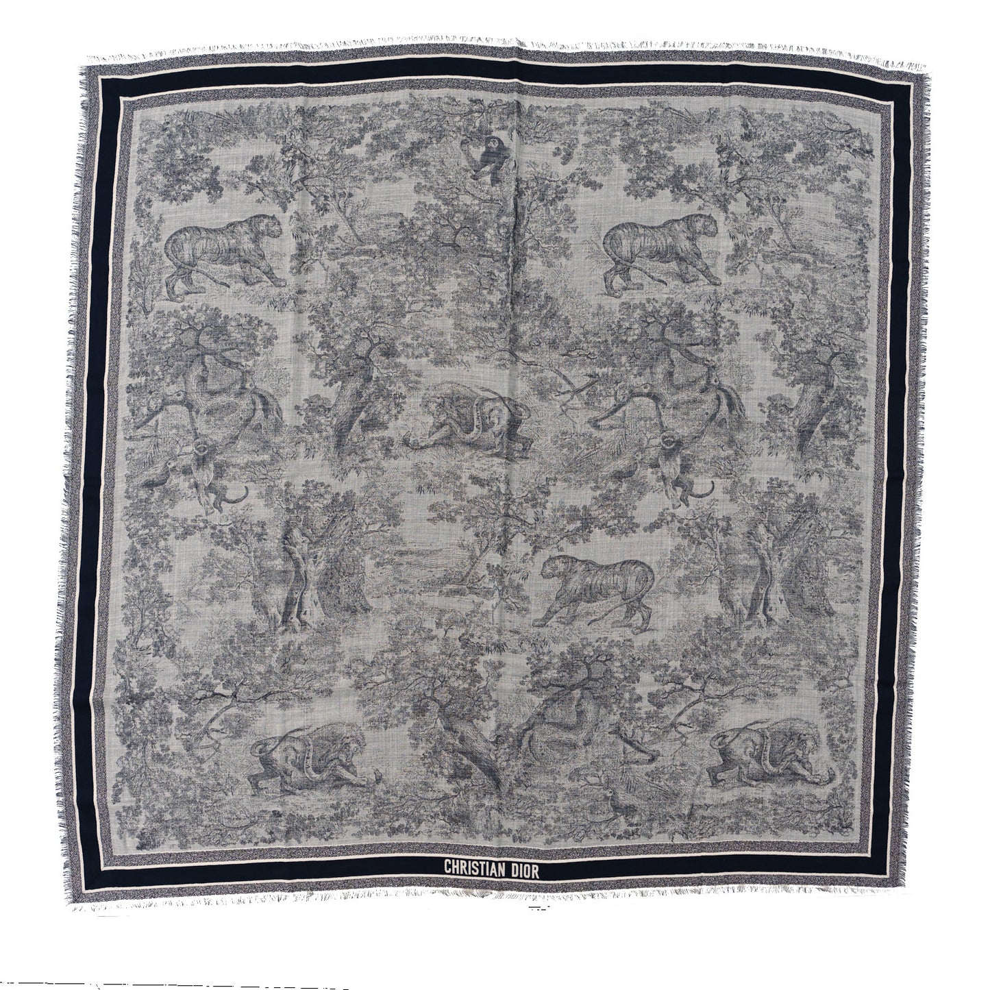 Cashmere Toile De Jouy Poncho Grey