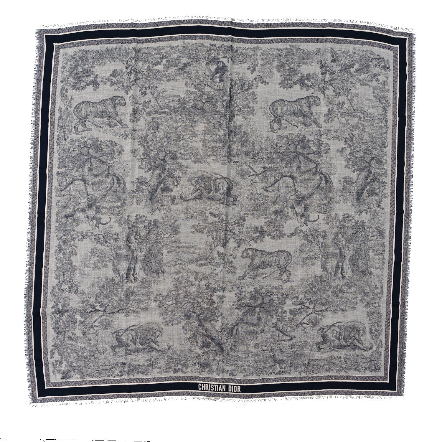 Christian Dior Cashmere Toile De Jouy Poncho Grey 1 of 3
