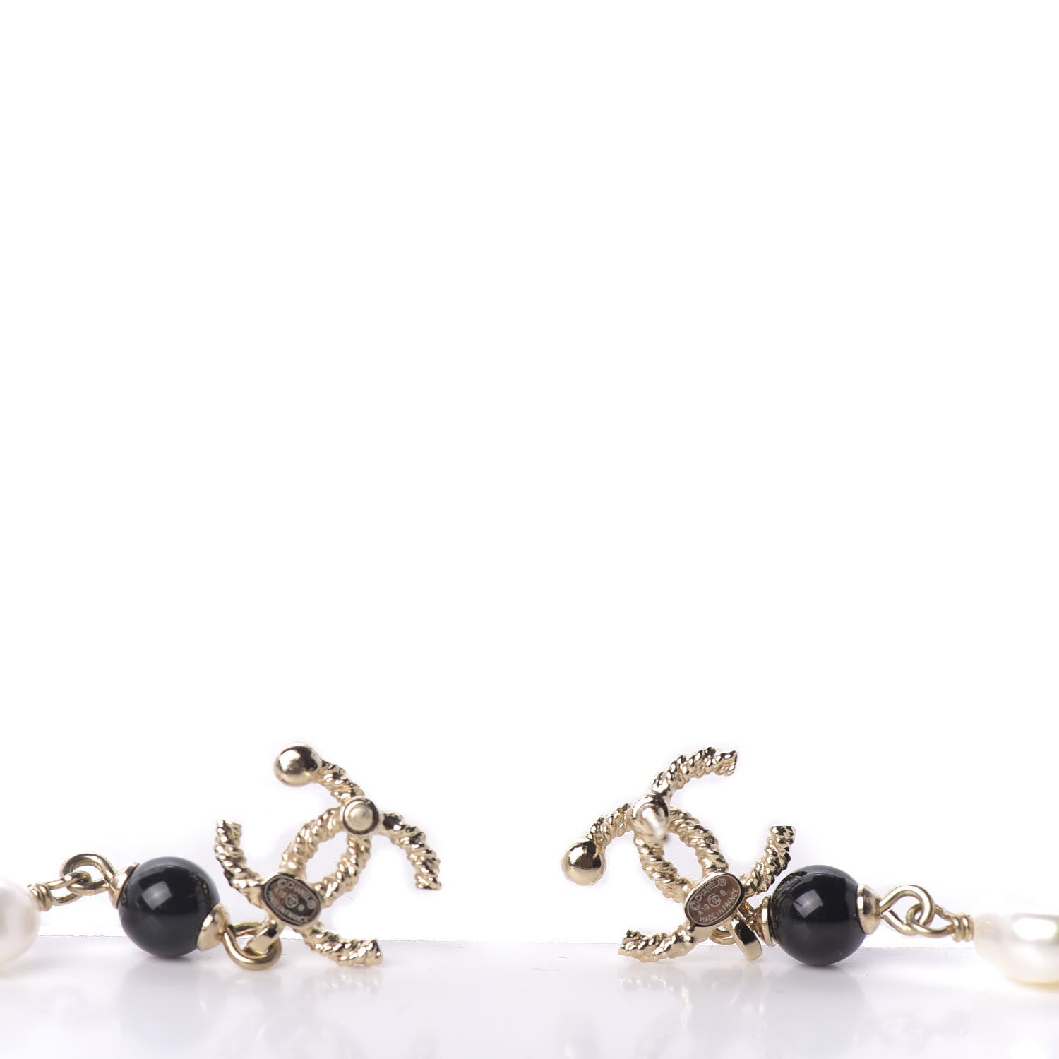 Chanel Pearl Bead Crystal CC Byzantine Drop Earrings Black Gold 3 of 5