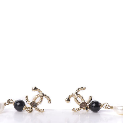 Chanel Pearl Bead Crystal CC Byzantine Drop Earrings Black Gold 3 of 5