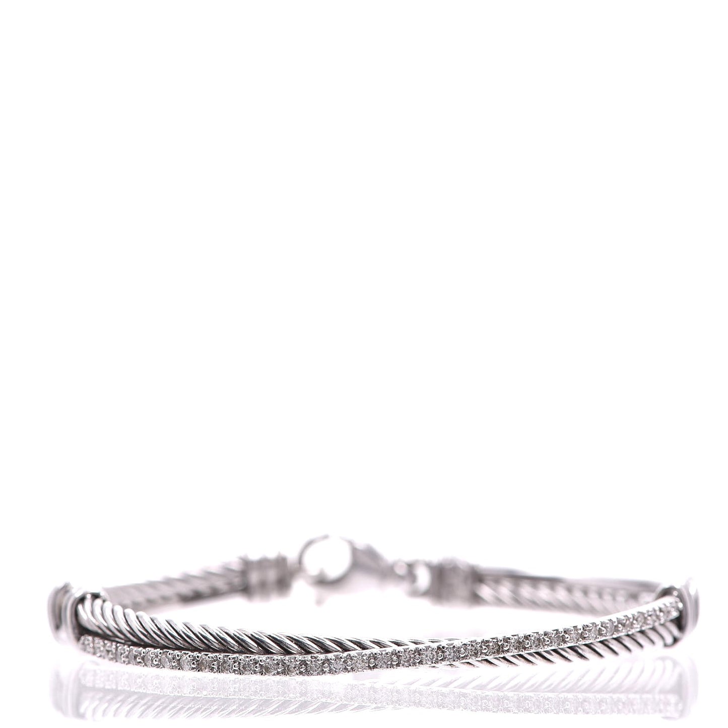 Sterling Silver 14K White Gold Diamond 3mm Crossover Bracelet