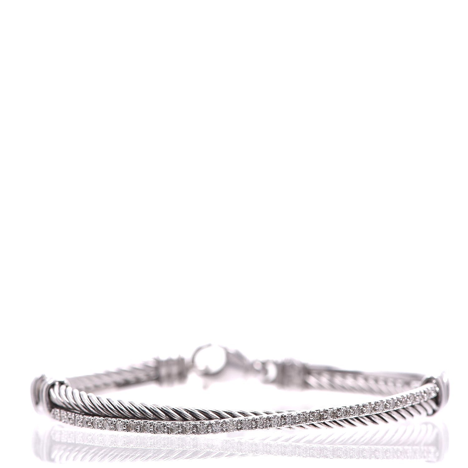 David Yurman Sterling Silver 14K White Gold Diamond 3mm Crossover Bracelet 1 of 6