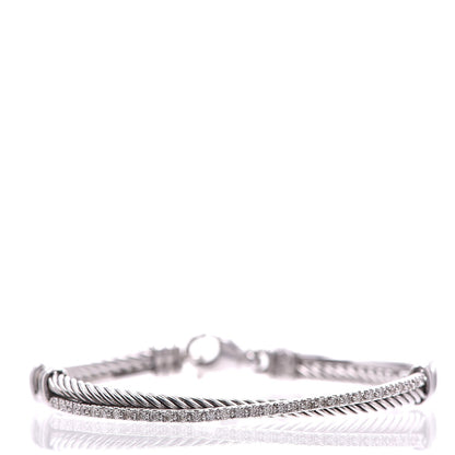 David Yurman Sterling Silver 14K White Gold Diamond 3mm Crossover Bracelet 1 of 6