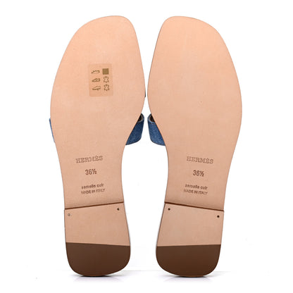 Hermes Denim Canvas Oran Sandals 36.5 Bleu Clair 5 of 9