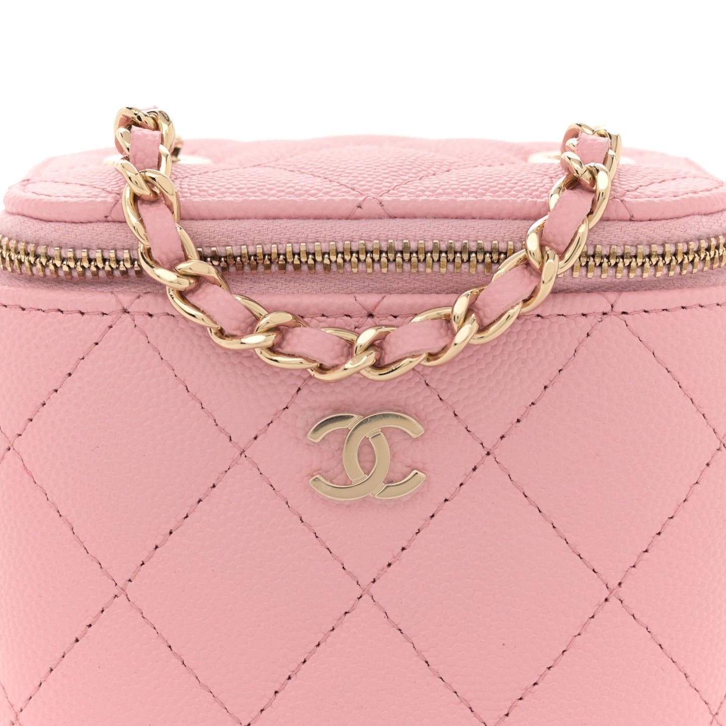 Caviar Quilted Mini Vanity Case With Chain Light Pink