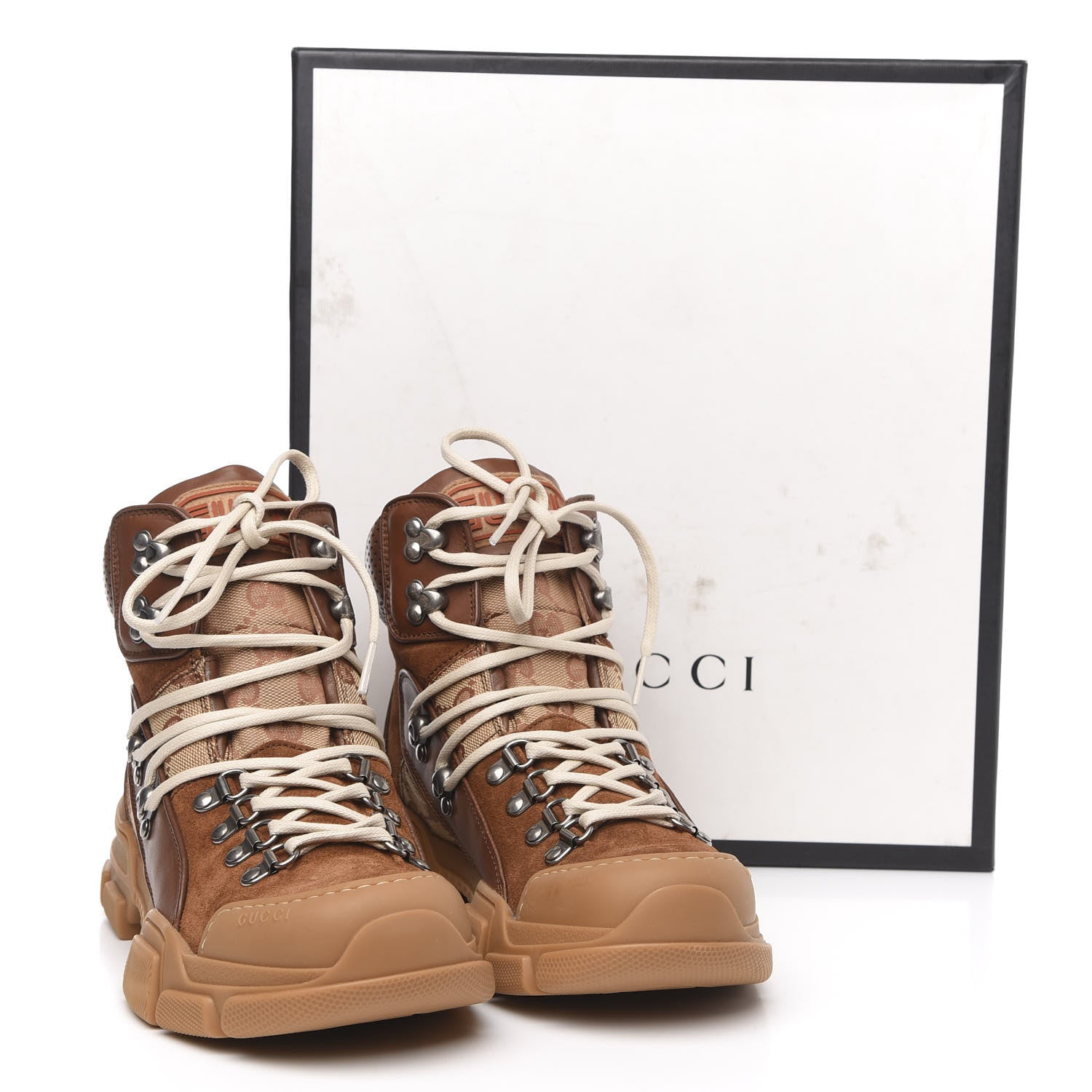 Gucci X SEGA Suede Calfskin GG Monogram Womens Flashtrek High-Top Sneakers 38 New Cuir Beige Ruggine 10 of 10