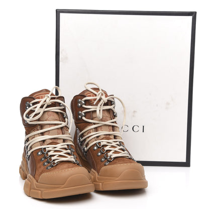Gucci X SEGA Suede Calfskin GG Monogram Womens Flashtrek High-Top Sneakers 38 New Cuir Beige Ruggine 10 of 10