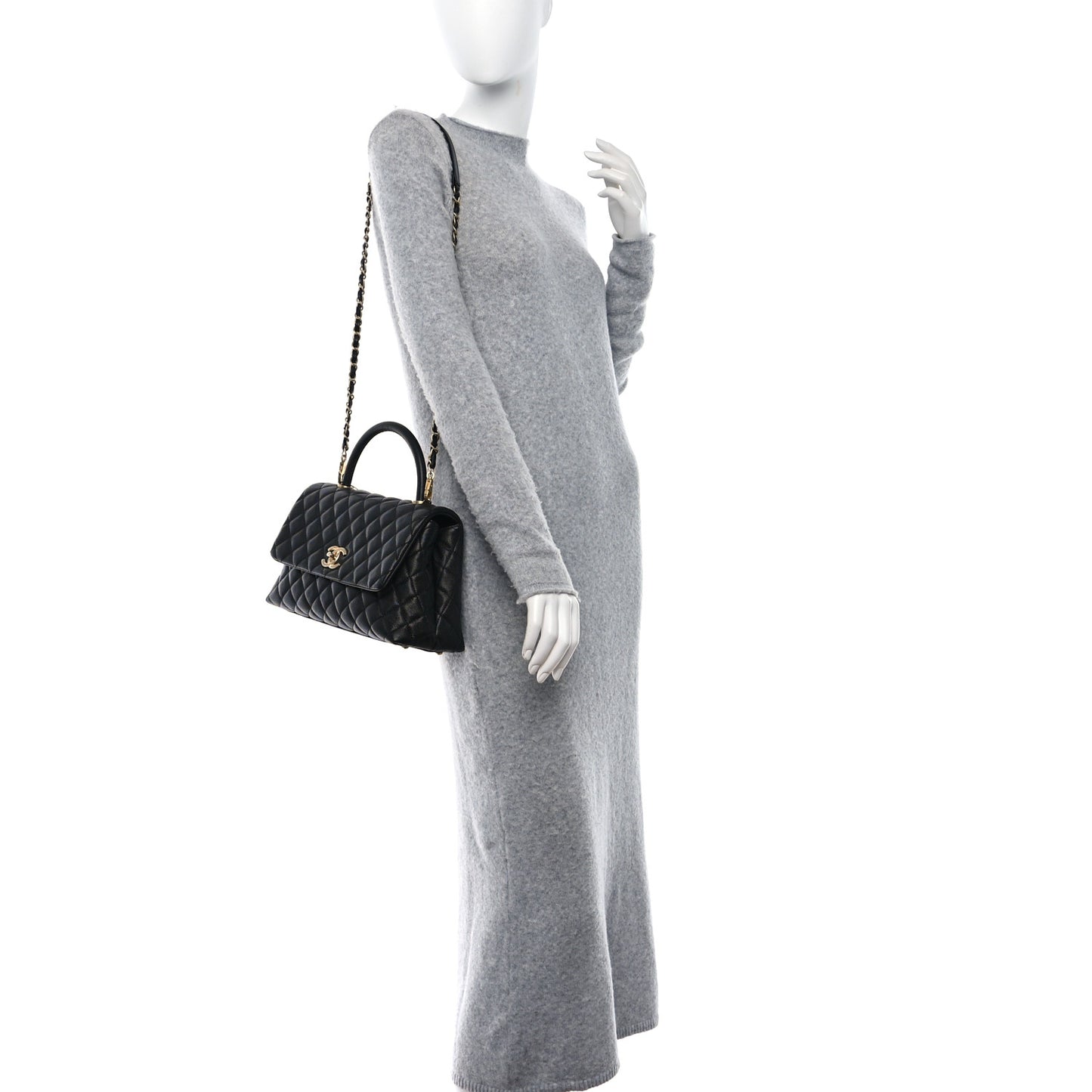 Caviar Quilted Small Coco Handle Flap Black
