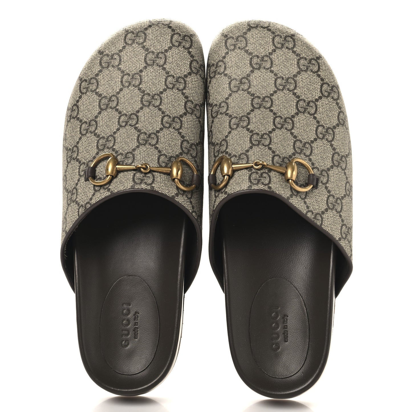 GG Supreme Monogram Miro Soft Calfskin Womens Horsebit Slippers 39.5 Beige Ebony New Acero