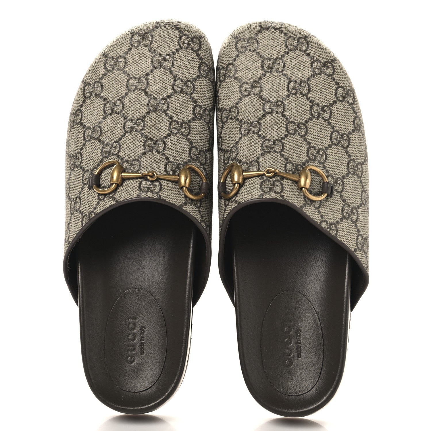 Gucci GG Supreme Monogram Miro Soft Calfskin Womens Horsebit Slippers 39.5 Beige Ebony New Acero 2 of 10
