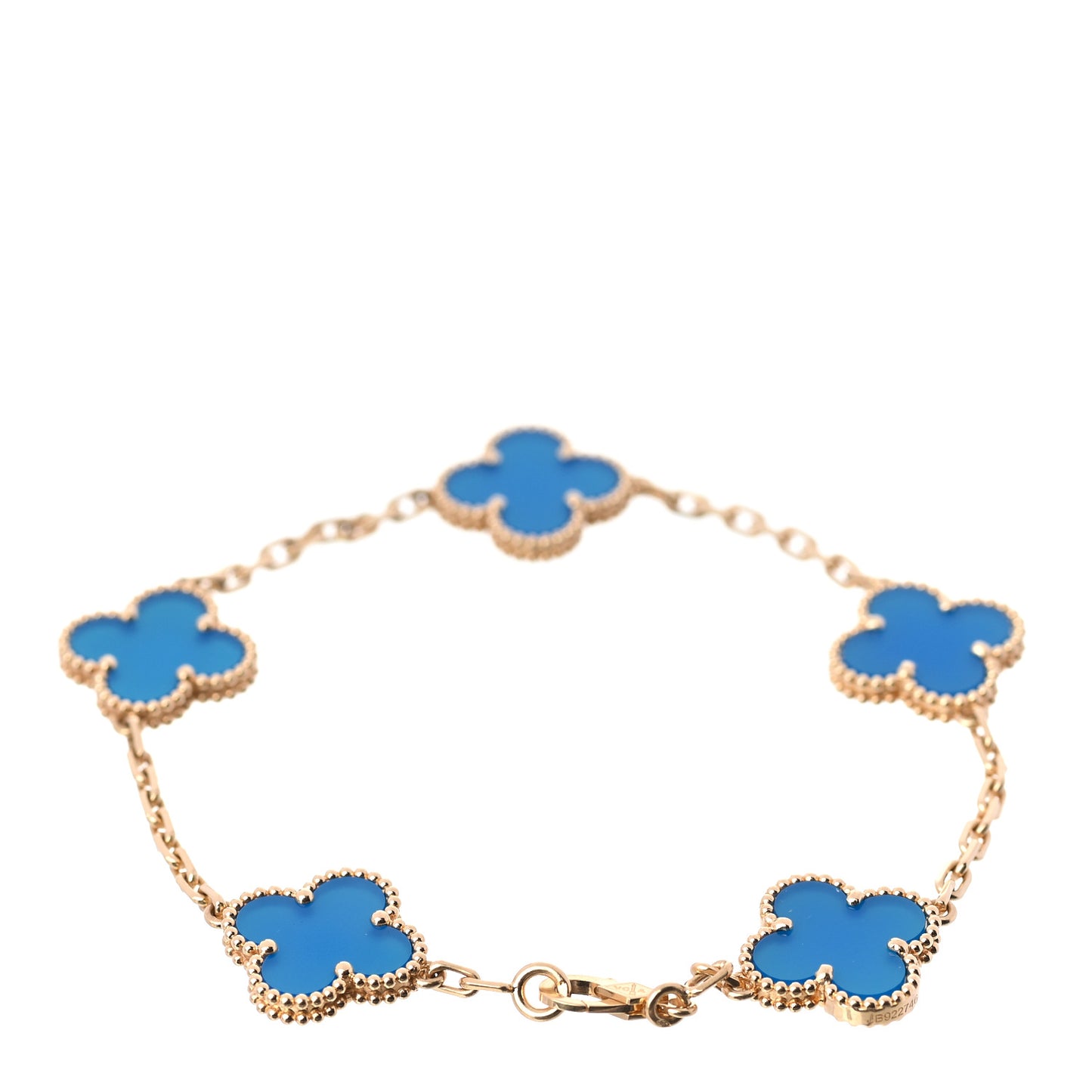 18K Yellow Gold Blue Agate 5 Motifs Vintage Alhambra Bracelet