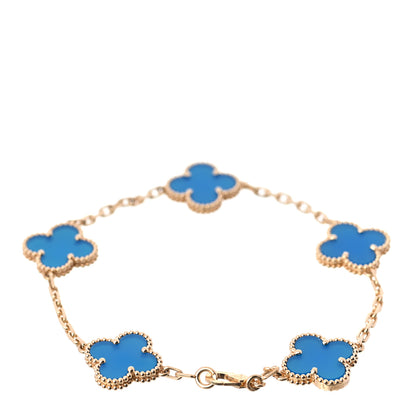 Van Cleef & Arpels 18K Yellow Gold Blue Agate 5 Motifs Vintage Alhambra Bracelet 3 of 7