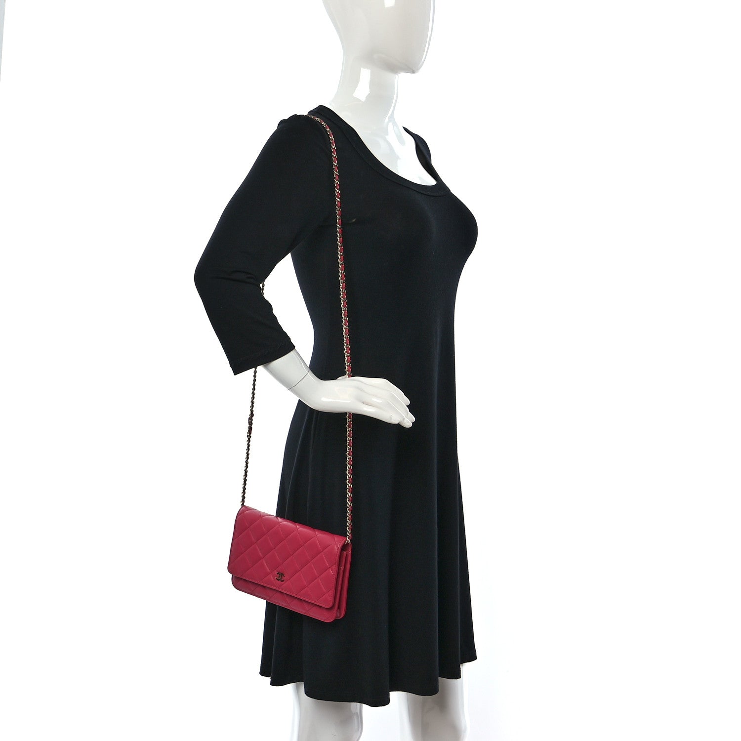 Chanel Lambskin Quilted Wallet On Chain WOC Dark Pink 2 of 14