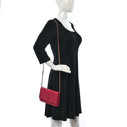 Chanel Lambskin Quilted Wallet On Chain WOC Dark Pink 2 of 14