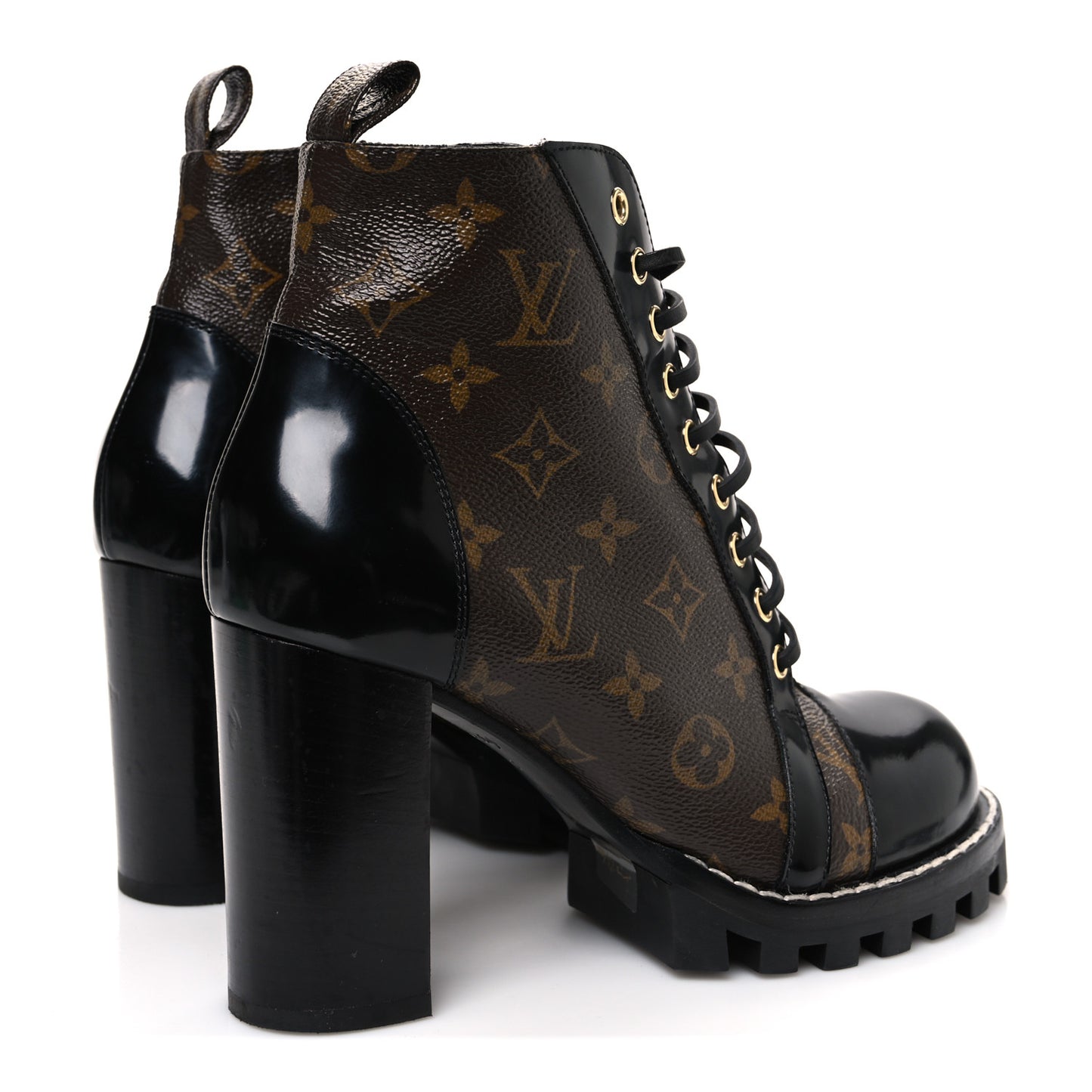 Patent Calfskin Monogram Star Trail Ankle Boots 40 Black