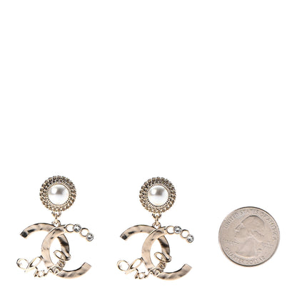 Chanel Metal Pearl Crystal Coco Script CC Drop Earrings Gold 2 of 4