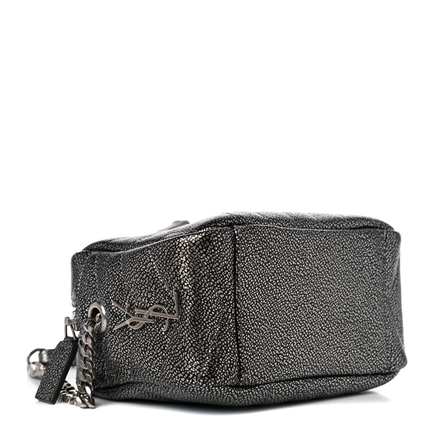 Saint Laurent Metallic Grain De Poudre Y Quilted Monogram Mini Loulou Camera Bag Gun Metal 4 of 13