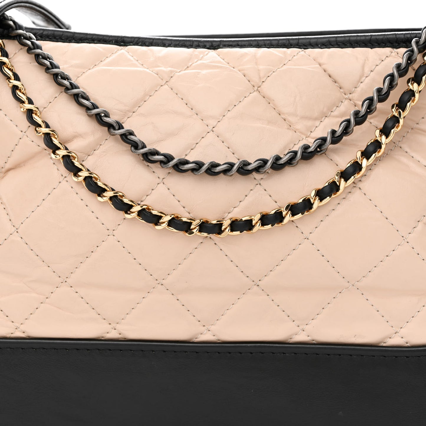 Aged Calfskin Quilted Medium Gabrielle Hobo Beige Black