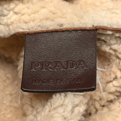 Prada Metallic Suede Mink Shearling Crocodile Embossed Tote Gold 6 of 10