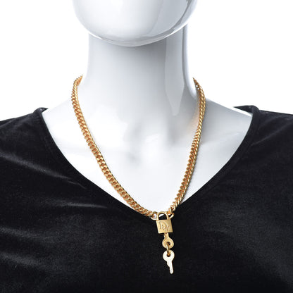 Christian Dior Metal Lock and Key Necklace Matte Gold 2 of 5