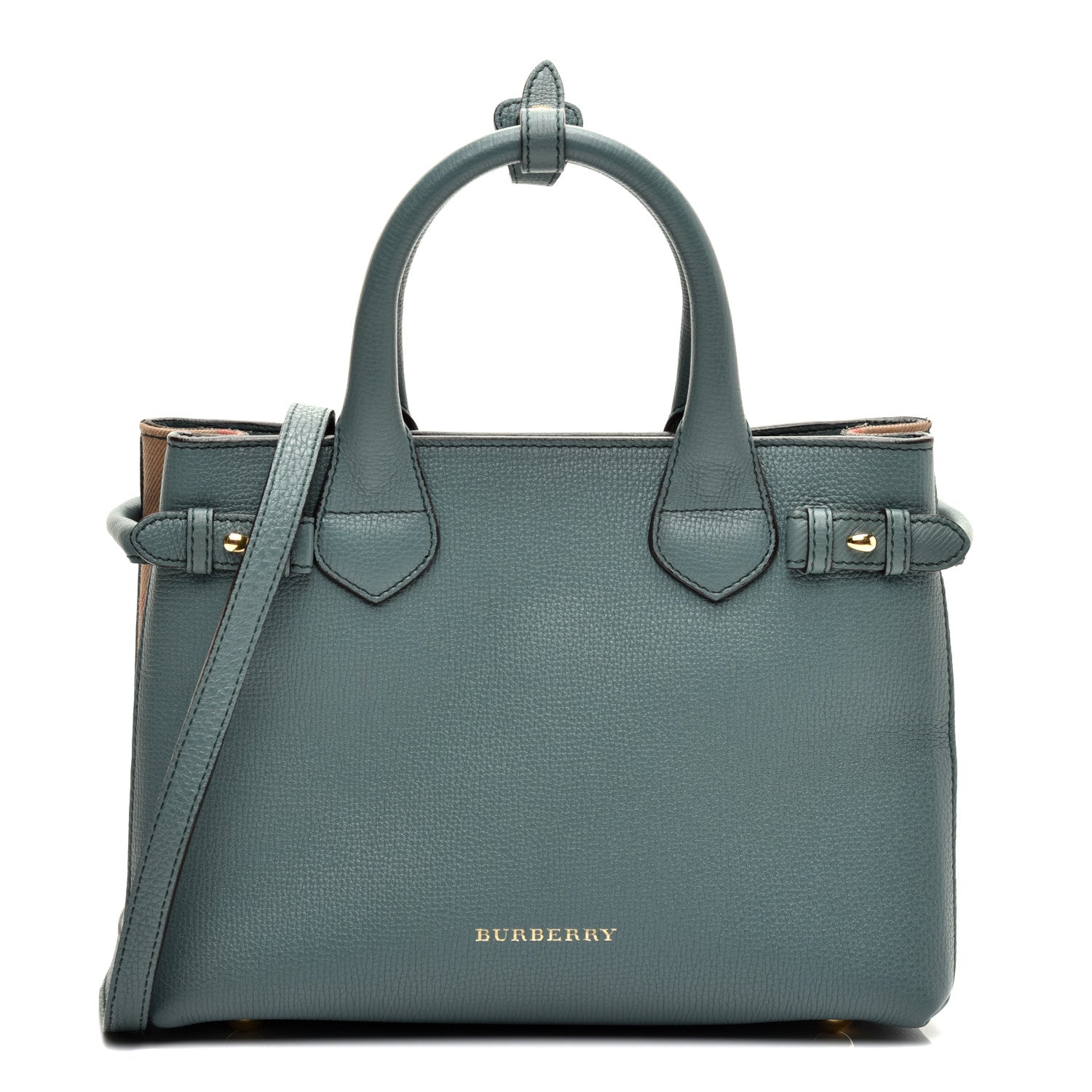Burberry Grainy Calfskin House Check Small Banner Tote Smokey Green 1 of 12