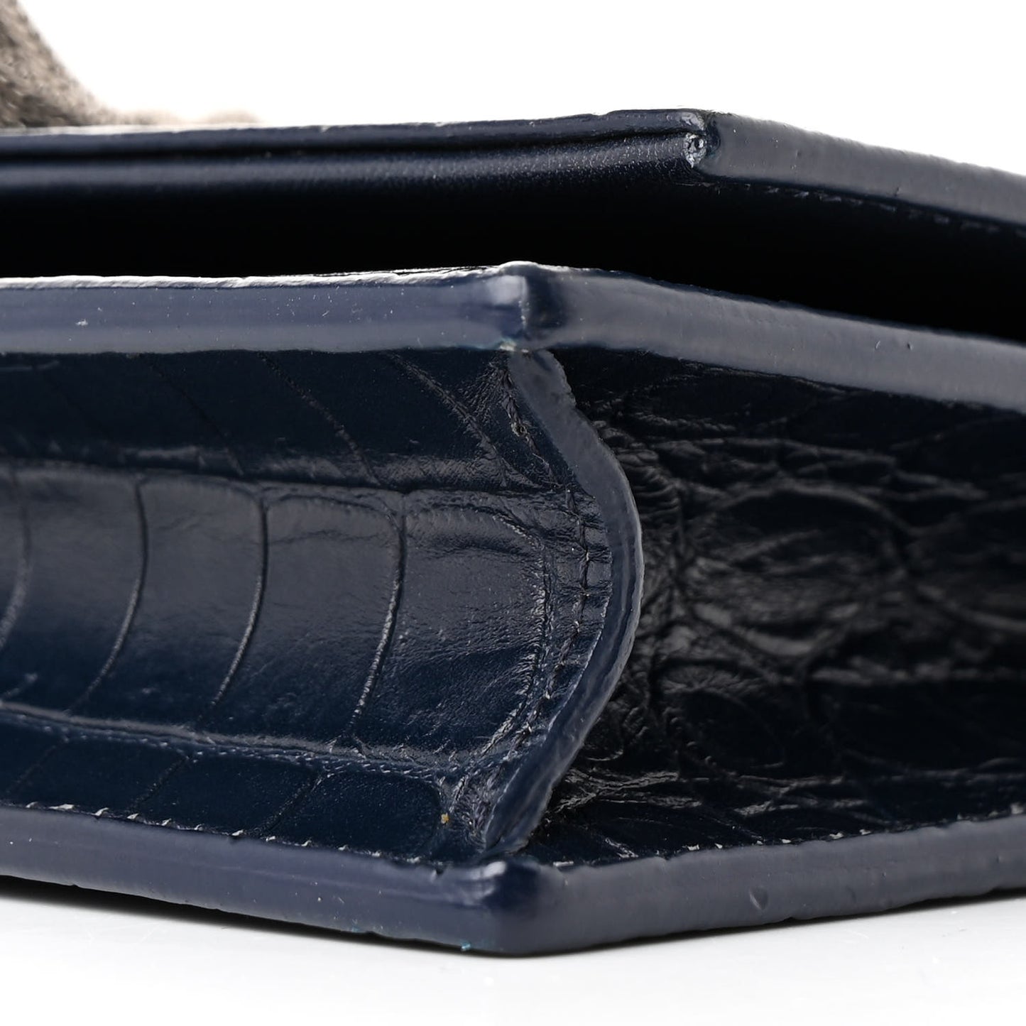 Calfskin Crocodile Embossed Kate Monogram Tassel Chain Wallet Deep Marine