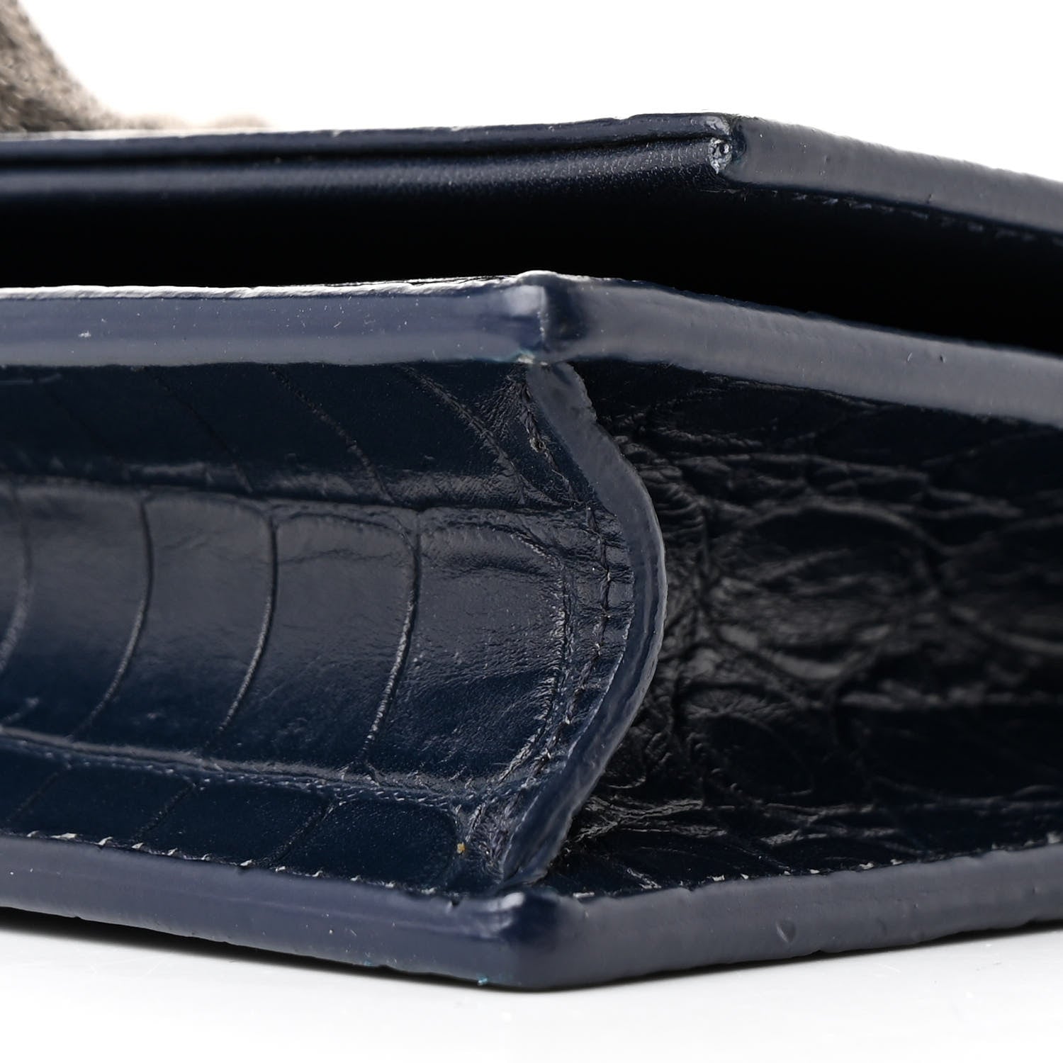 Saint Laurent Calfskin Crocodile Embossed Kate Monogram Tassel Chain Wallet Deep Marine 10 of 11