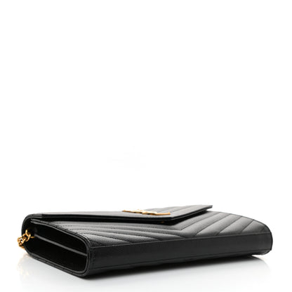 Saint Laurent Grain De Poudre Matelasse Chevron Monogram Chain Wallet Black 4 of 7
