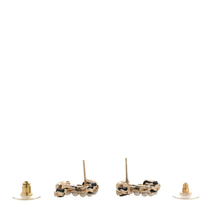 Chanel Pearl Lambskin Chain CC Stud Earrings Gold Black 3 of 5