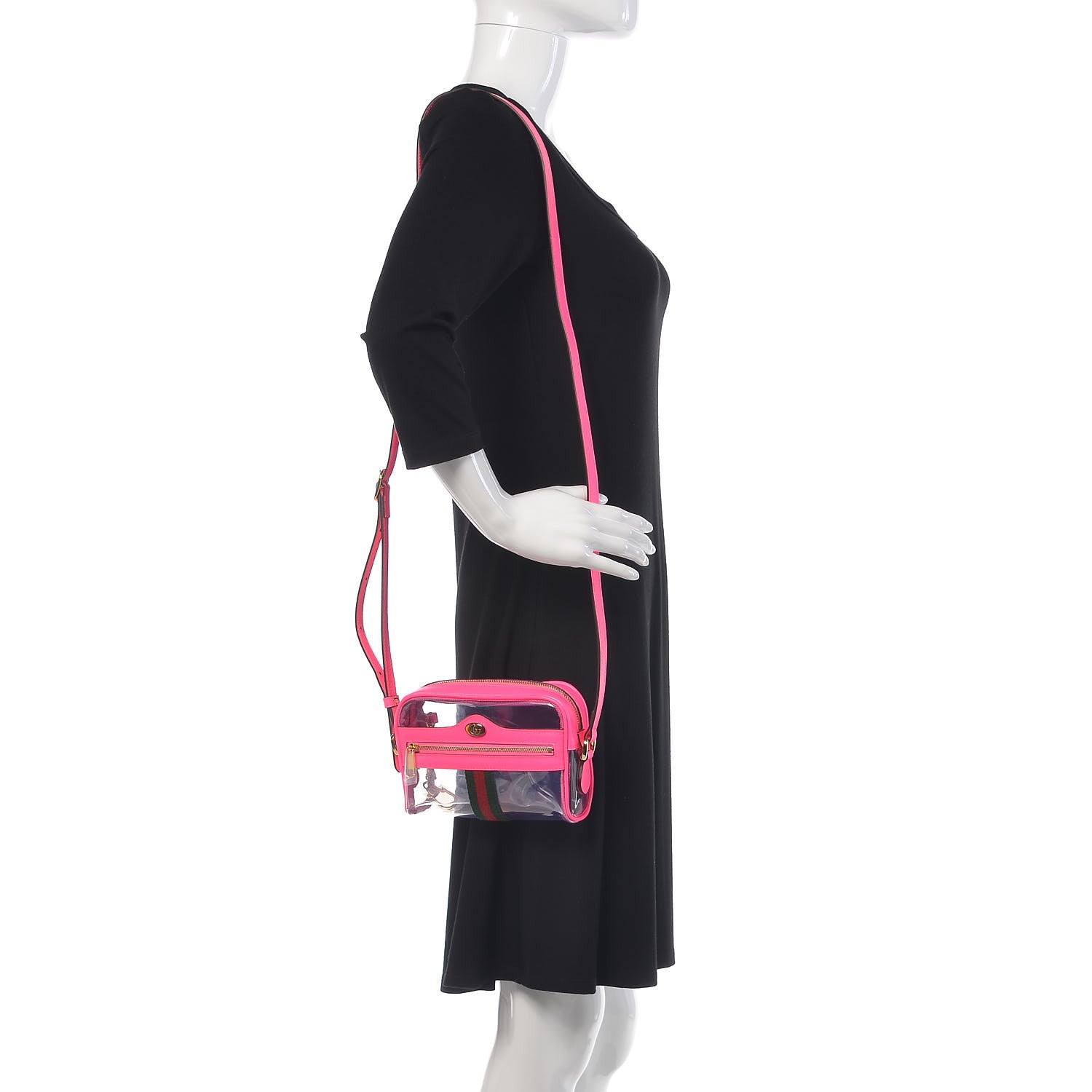 Gucci Vinyl Web Mini Ophidia Transparent Shoulder Bag Fluorescent Fuchsia 2 of 9