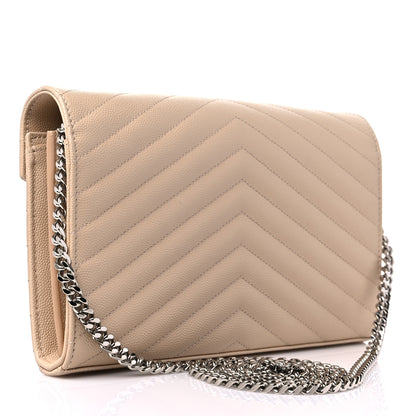 Saint Laurent Grain De Poudre Matelasse Chevron Monogram Chain Wallet Nude Powder 3 of 8