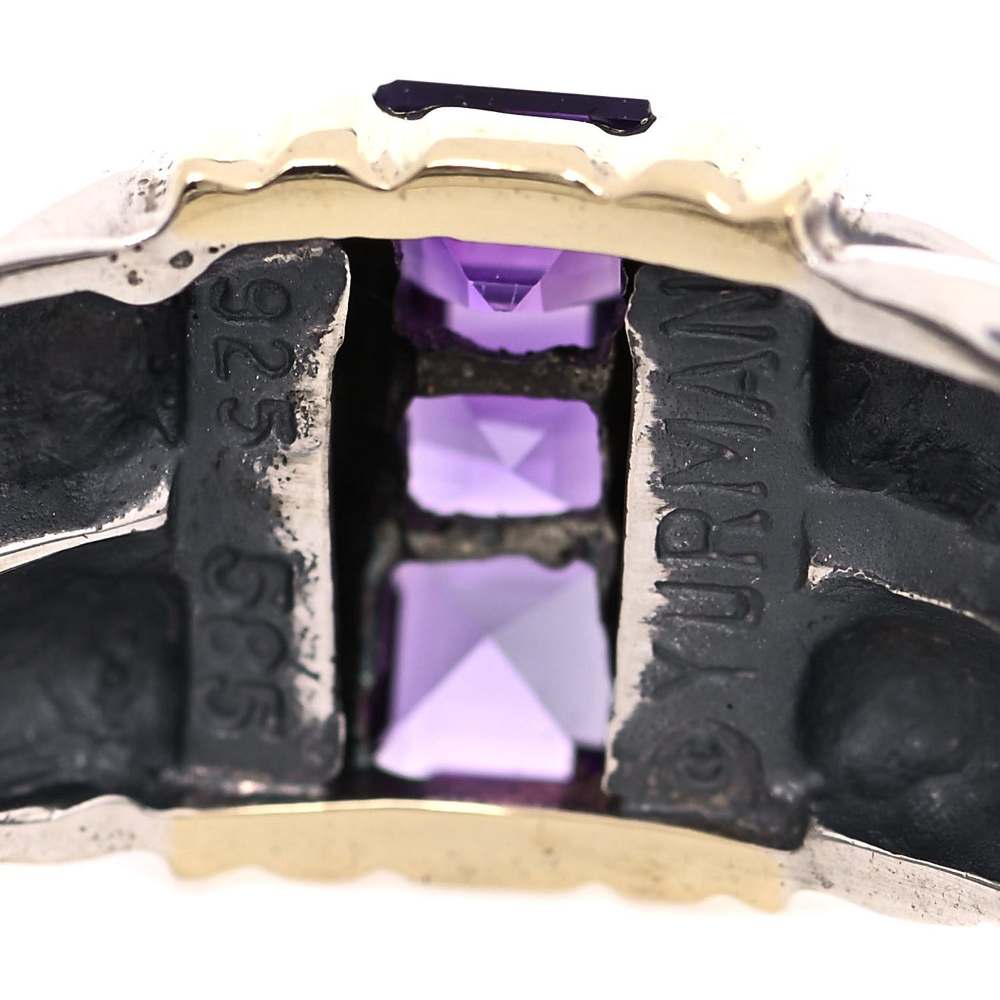 Sterling Silver 14K Yellow Gold Amethyst Cable Ring 56 7.5
