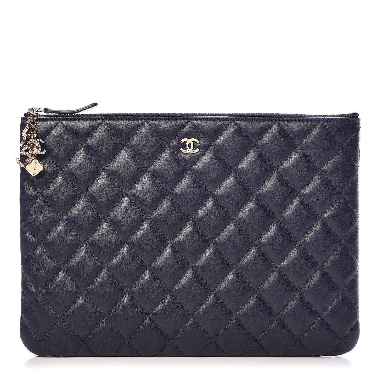 Lambskin Quilted Medium Casino Beauty CC Cosmetic Case Navy