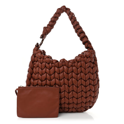 Chloe Lambskin Woven Wooden C Shoulder Bag Sepia Brown 3 of 10