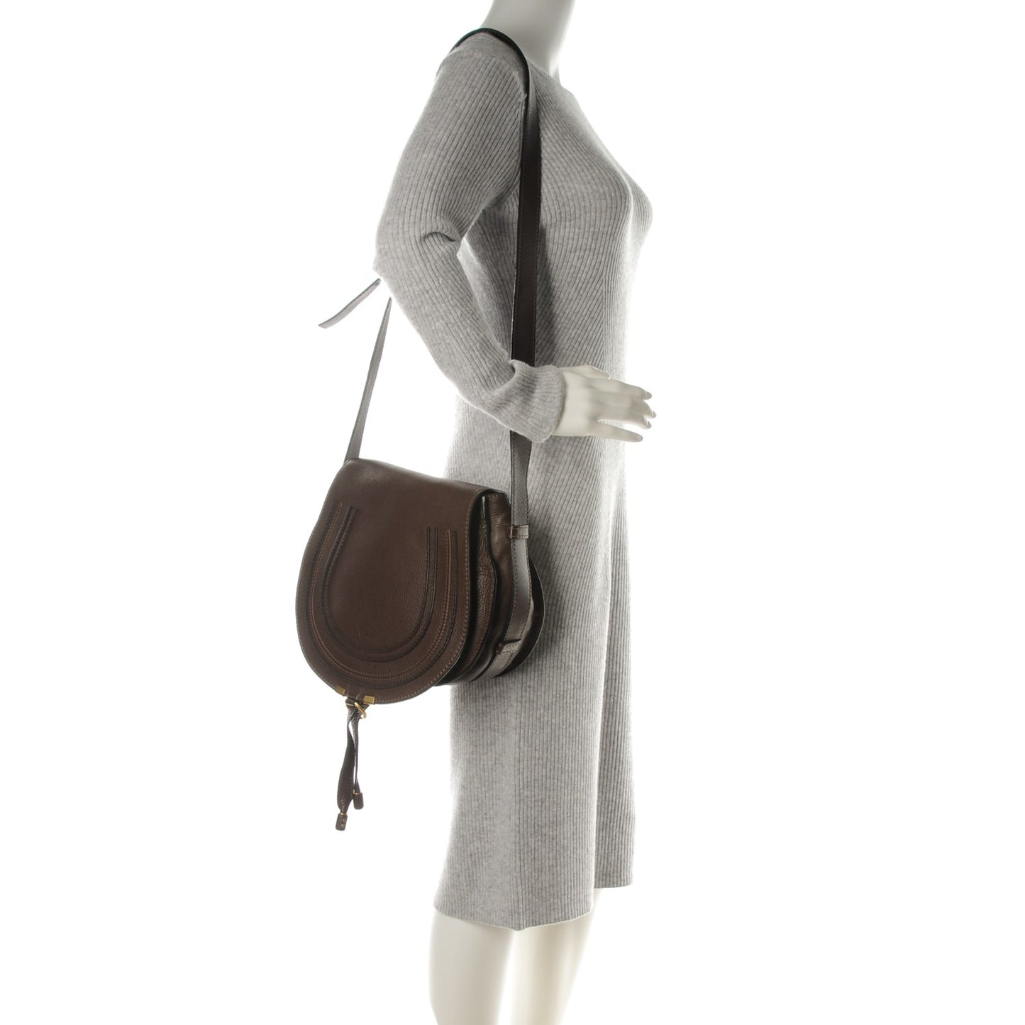 Calfskin Medium Marcie Round Crossbody Bag Coffee Shot