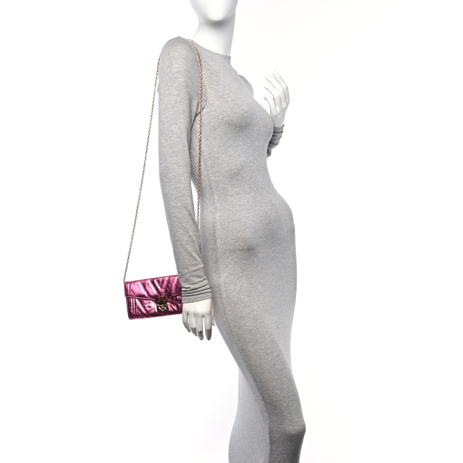 MCM Metallic Calfskin Quilted Patricia Wallet On Chain Viva Lila 3 of 10
