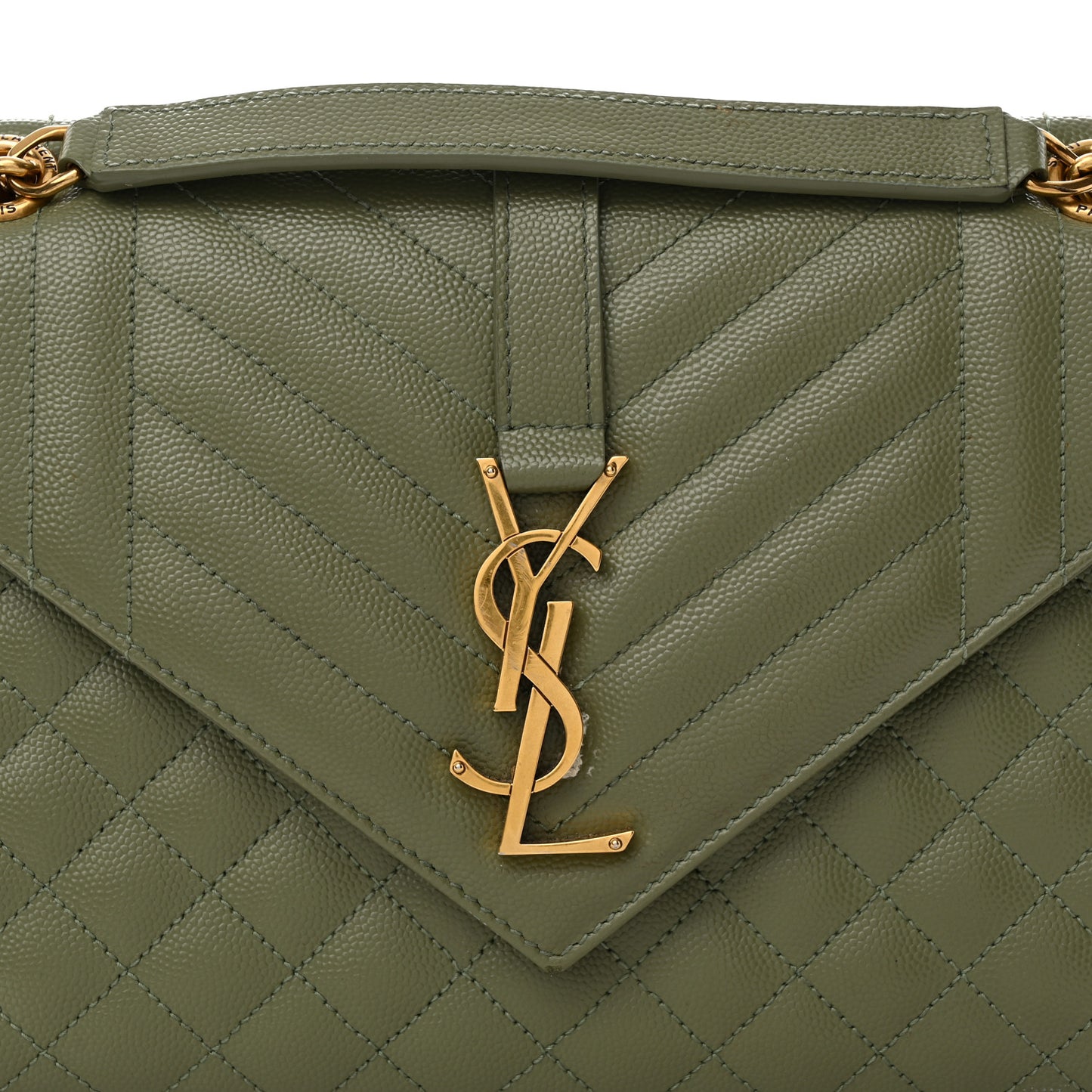 Grain De Poudre Textured Mixed Matelasse Medium Triquilt Monogram Satchel Vert Kaki