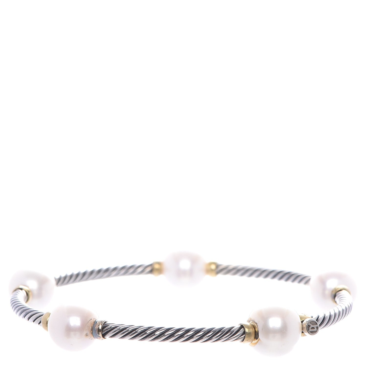 David Yurman Sterling Silver 18K Yellow Gold Pearl Bracelet 3 of 6