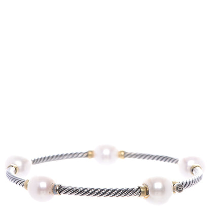 David Yurman Sterling Silver 18K Yellow Gold Pearl Bracelet 3 of 6