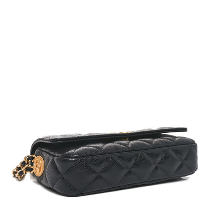 Chanel Caviar Quilted Yours Buttons Phone Holder With Chain Black 4 of 12