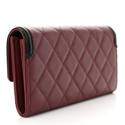 Chanel Caviar Quilted Filigree Large Gusset Flap Wallet Burgundy Black 3 of 8