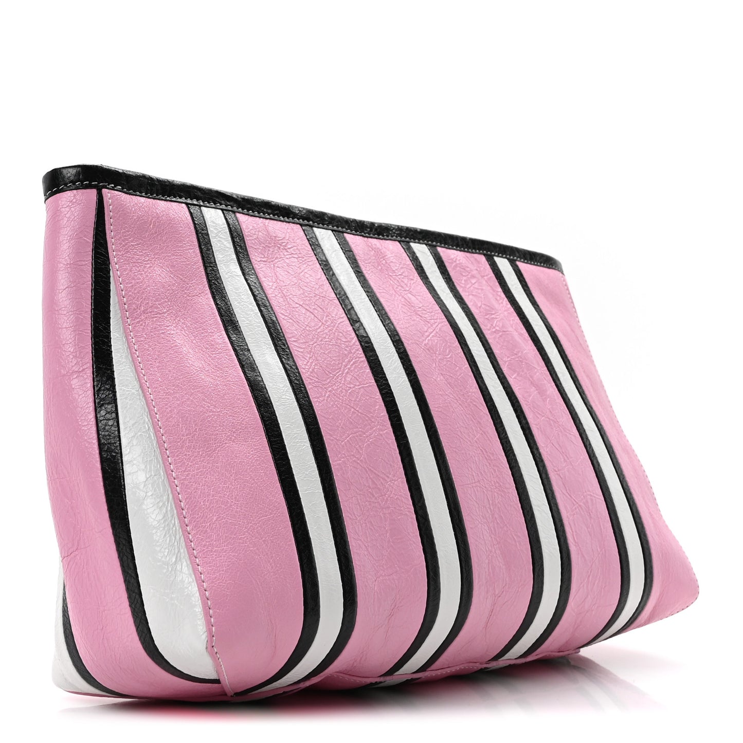 Agneau Arena Striped Large Barbes Z Pouch with Handle Candy Pink Black