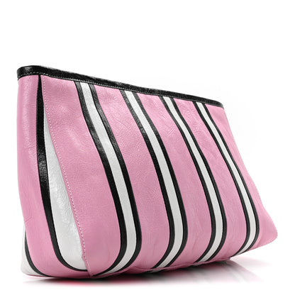 Balenciaga Agneau Arena Striped Large Barbes Z Pouch with Handle Candy Pink Black 3 of 9